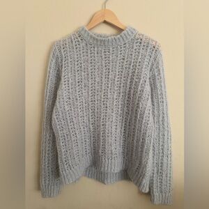 Sandro Paris Mohair Knit Open Weave Chunky Crew Neck Scoop Gray Sweater